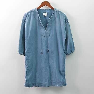 #ad LOFT Lounge Tunic Shirt Blue Jean Denim Chambray Peasant Dress Womens XS $3.58