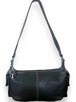#ad Fossil Purse Pebbled Leather Black Key Side Pockets Y2K Hobo Baguette Bag $39.98