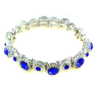 #ad QVC Silvertone Blue Crystal Stretch Bracelet $128.48