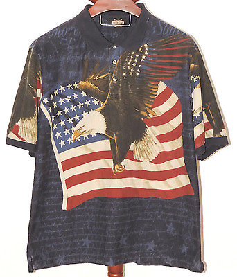 #ad Guide Gear size M Medium American Flag Bald Eagle Patriotic Polo Shirt $9.95
