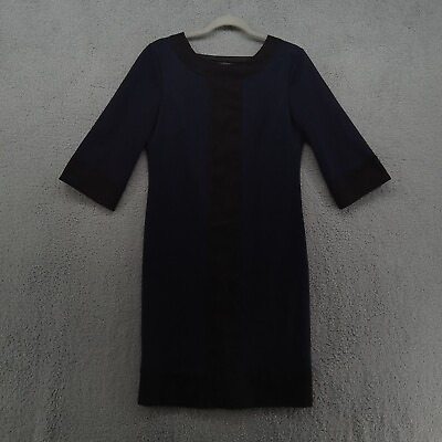#ad Tahari Dress Womens 4 Black Navy Color Block Tunic 3 4 Sleeve Basic Classicore $19.99