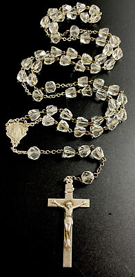 #ad Vintage Catholic Sterling Silver amp; Crystal Tear Drop 5 Decade Rosary $59.99