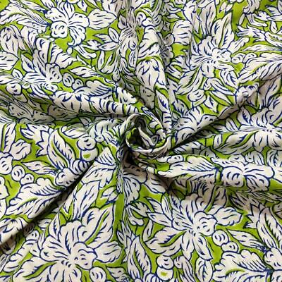 #ad Flower Print 100% Cotton Cloth Dress Craft Kurti Scarf Sofa Boho Green Fabric $219.99