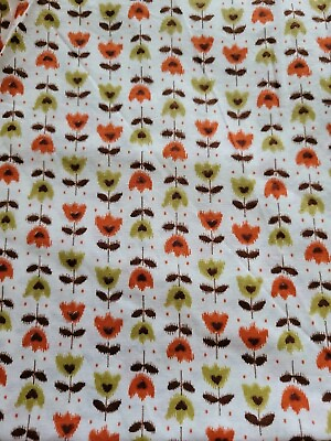 #ad Tulip Heart Flower Fabric 18quot;x27quot; White Orange Green Cotton Quilt Fabric $2.39