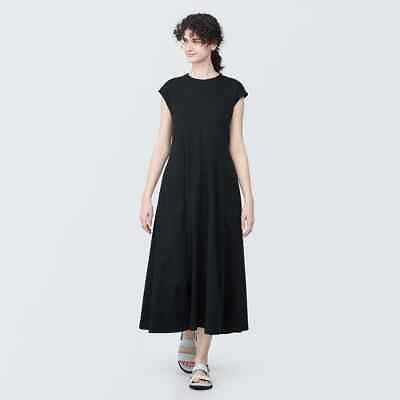 #ad MUJI Womens 100% Organic Cotton French Sleeve Dress Black FedEx $84.99