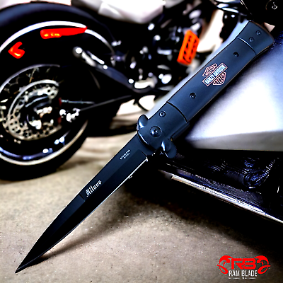 #ad Black Harley Davidson Tactical Spring Assisted Open Blade Folding Pocket Knife $17.05