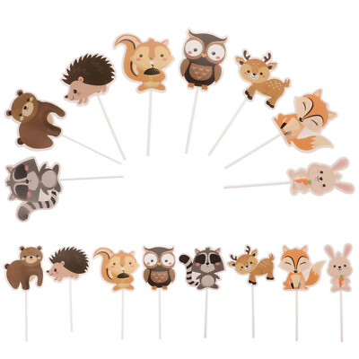 #ad 24pcs Forest Animal Cake Toppers Woodland Cupcake Decorations $8.51