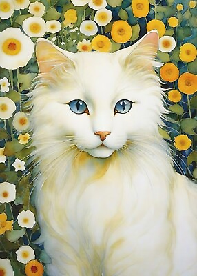 #ad 5x7 White Cat Kitten Print Painting Art Work By Artist Luna A2 $14.99