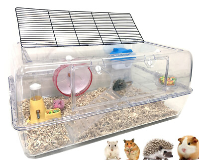 #ad 2 Tiers Large Deluxe Acrylic Clear Hamster Mouse Palace House Reptiles Habitat $44.45