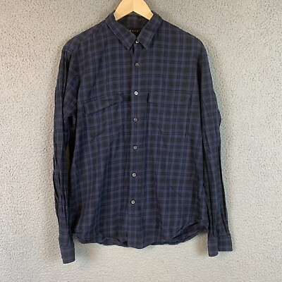 #ad Theory Mens Shirt Large Plaid Blue Irving Flannel Check Cotton $34.97
