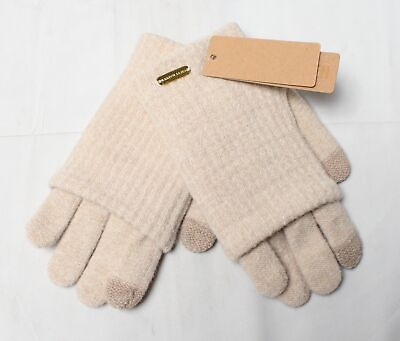 #ad Steve Madden Women#x27;s Touchscreen Ribbed Knit Gloves DP3 Tan One Size NWT $12.34