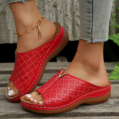 #ad Womens Comfort Platform Wedge Sandals Slip On Casual Shoes Flip Flops Slippers $20.23