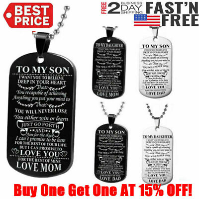 #ad Stainless Steel To My Son Dog Tag Necklace Love Mom Dad Graduation ChristmasGift $5.99