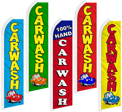 #ad Car Wash Advertising Flutter Feather Flag Swooper Sign Banner 100% Hand Car Wash $18.95