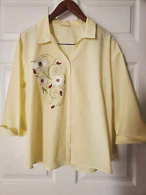 #ad Tia Designs Womens Fashion Shirt Yellow Size L Floral Ladybug $9.99