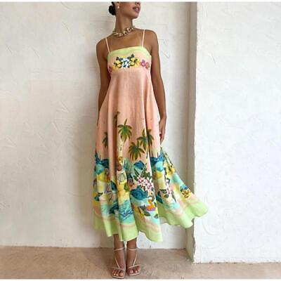 #ad Style Spring Summer Floral Abstract Print Long Dress New $29.99