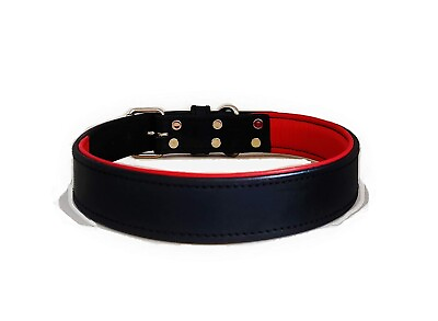 #ad Genuine Leather Premium Padded Dog Collar Pet Dog Belt XL Black Red 25quot; 28quot; $49.00