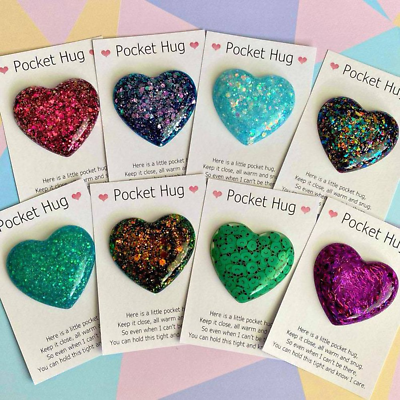 #ad Pocket Hug Heart Cute Glass Crafts Special Encourage Multicolored Love Heart Cha $13.26