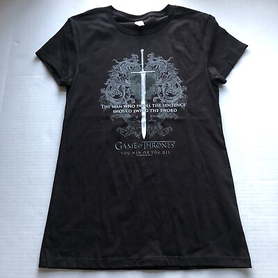 #ad Game of Thrones Black Sword Either Win Or Die Logo T Shirt Slim Fit Jrs XL A2363 $10.00