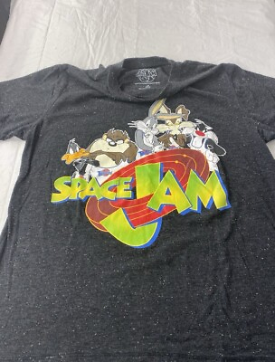 #ad Space Jam Black Vintage Style Speckled T Shirt Rare Tune Squad Size L Daffy Rare $14.99