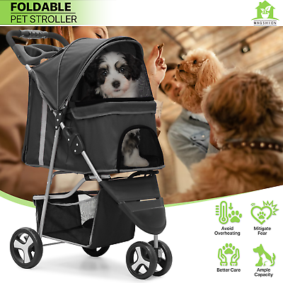 #ad 3 Wheel Dog Cat Pet Travel Stroller Folding Carrier Storage Basket Light Weight $64.99