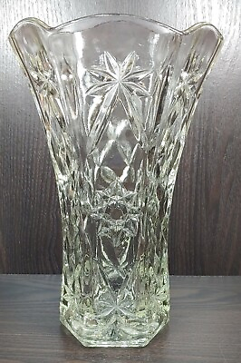 #ad Star of David Large Vase Clear Pressed Glass Flared Rim Vintage Anchor Hocking $12.94