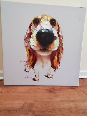 #ad Big Eyed Beagle Dog Glow Oil Painting Canvas Frameless Modern Pop Art 28quot; x 28quot; $50.47