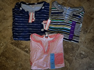 #ad New Womens Liz Sport Liz Claiborne Short sleeved Top Shirt Striped S L XL 2XL $12.76