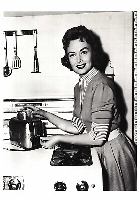 #ad Donna Reed Film amp; TV Actress in Kitchen Making Toast with a Toaster Postcard $3.99