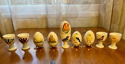 #ad Vintage Goebel Assorted Eggs And Porcelain And Metal Stands. Good Condition $145.00