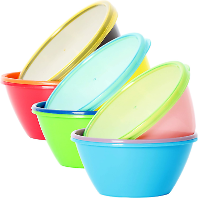 #ad Youngever 12 Ounce Plastic Bowls with Lids Snack Bowls Small Bowls Food Set 9 $21.23