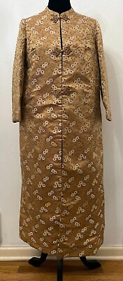 #ad Vintage Saks Fifth Avenue Womens Oriental Robe S M Gold Daisy Floral Print Satin $169.99