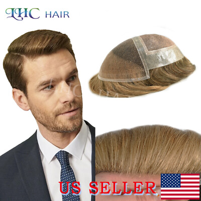 #ad Lace Front Mens Toupee Human Hair System Natural Hairline Brown Blonde Hairpiece $149.00