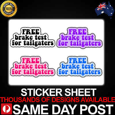 #ad FREE BREAK TEST Vinyl Sticker Sheet Car Decal Cheap Funny Bad Driving Aussie AU $12.95
