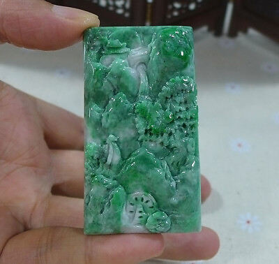 #ad Cert#x27;d Natural Type A Emerald Green Jadeite Jade Landscape Big Pendant 8232 $480.00