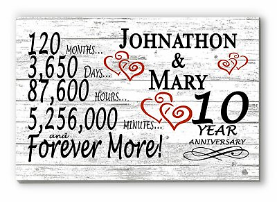 #ad 10 Year Anniversary Gift Sign Personalized 10th Wedding Anniversary Present $47.99