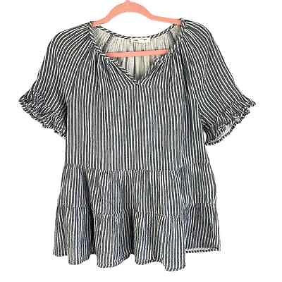 #ad Beach Lunch Lounge Ruffle Striped Tiered Blouse Cotton Tops Size XS Short Sleeve $19.87