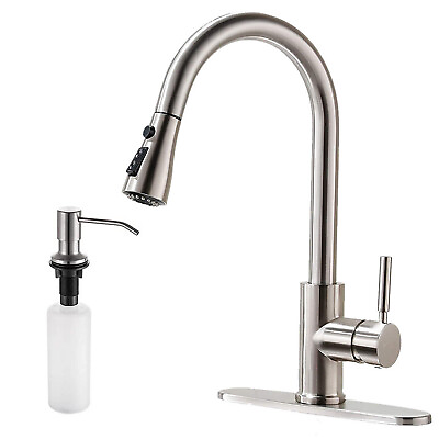 #ad Kitchen Sink Faucet Brushed Nickel Single Handle Swivel Pull Down Sprayer Mixer $38.99
