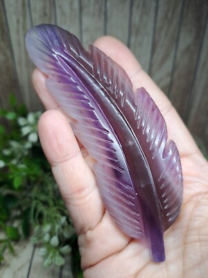 #ad Rainbow Fluorite Crystal Feather Carving Display Frame 11.5cm Hand Carved Gift GBP 24.00