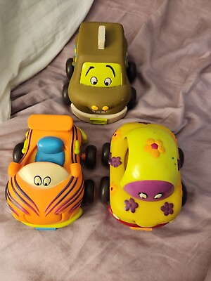 #ad Lot Of 3 JustB BYOU Soft Play Cars Tiger Flowers Taxi Pull Back Action $10.00