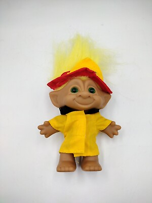 #ad Ace Novelty 4quot; Troll Doll Fireman Fire Chief Yellow Jewel Heart Belly And Bonus $15.96