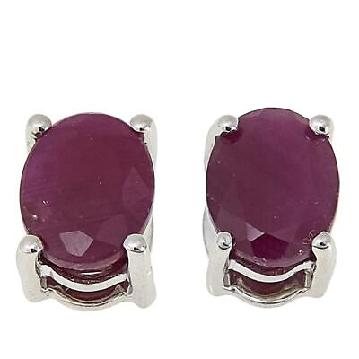 #ad Colleen Lopez Oval Precious Red Ruby Sterling Silver Stud Earrings $56.64