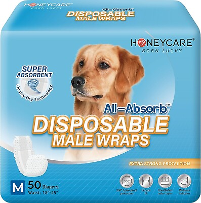 #ad 50 Pack Waist Disposable Dog Diapers Male Wraps Belly Bands Pet Soft Medium $26.92