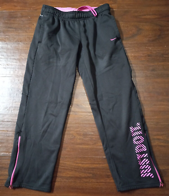 #ad Nike Therma Fit Womens Sz Medium Just Do It Logo Pink amp; Black Sweat Pants Rare $34.95