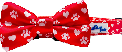 #ad Dog Bow Tie Paw Prints amp; Hearts 2quot; X 4quot; Premium Quality Bow Ties for Dogs Fancy $20.99