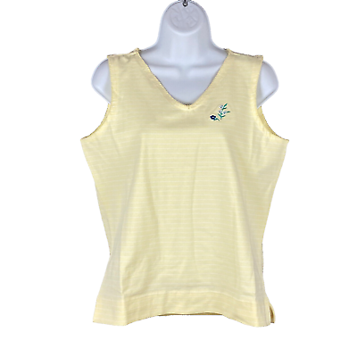 #ad $36 Liz Claiborne Sport womens v neck sleeveless knit tank size M yellow striped $10.19