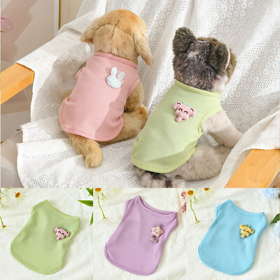 #ad Summer Pet Dog Cat Clothes Cute Puppy Waffle Pattern T Shirt Dog Vest Clothing AU $3.43
