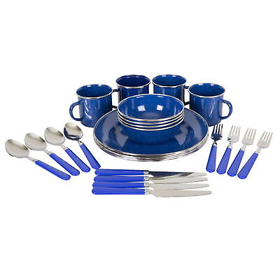 #ad Stansport 24 Piece Enamel Camping Tableware Set 11220 Hiking Backpacking $34.84
