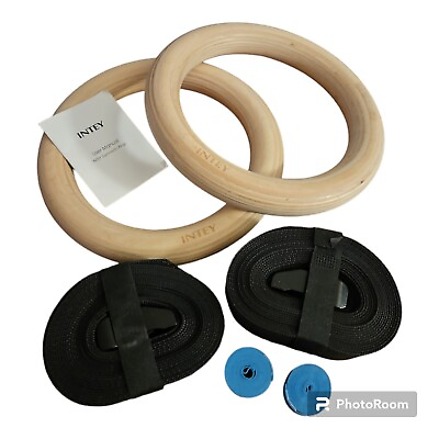 #ad INTEY Wood Gymnastic Rings 500lbs Nylon Adjustable Straps Exercise Fitness NEW $22.00
