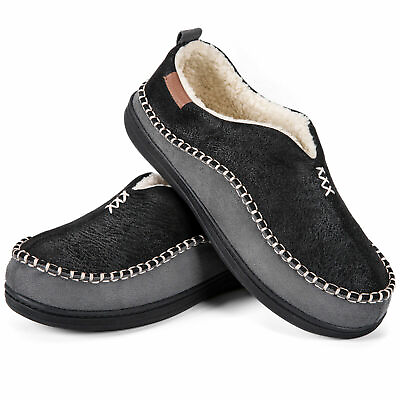 Mens Moccasin Warm Sherpa Lined Memory Foam Slippers Faux Suede House Shoes Size $10.99
